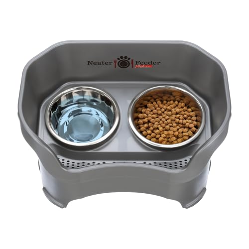 Neater Feeder Deluxe Mess Proof Dog Bowls Elevated for Large Dogs Over 40 lbs (Large with Standard Bowl / Gunmetal Grey)