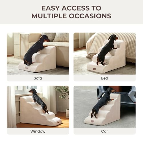 Dog Stairs for Small Dogs 22.6” H (Beige / 33"D x 15.7"W x 22.6"H)