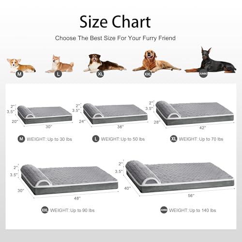 Orthopedic Large Dog Bed Pillow Pet Sofa Bed 56''X40'' Grey (Grey / 56"L x 40"W x 3.5"Th)