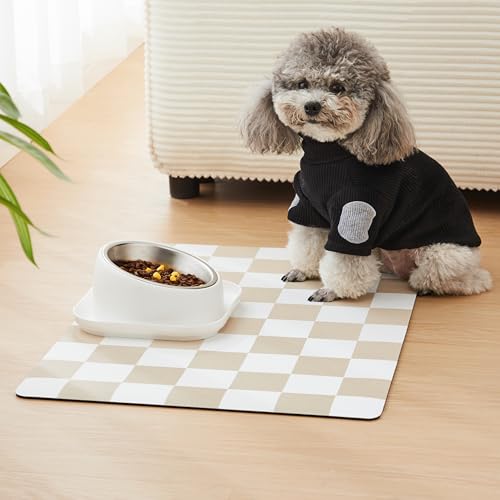 Checkered Dog Feeding Mat (24"L x 16"W / Beige)