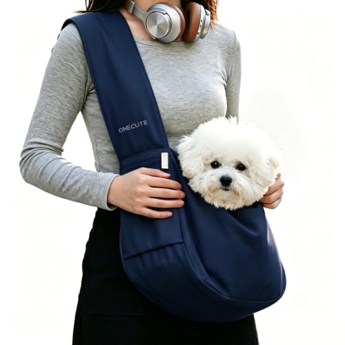 Dog Sling Carrier 15 lbs (Navy Blue Sling / 15.7"L x 5.9"W x 8.6"H)