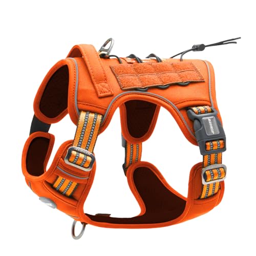Tactical Dog Harness Medium Sized Dog No Pull Adjustable Dog Vest (Orange / M(Neck:16-22",Chest:22-33"),35-50 lbs)