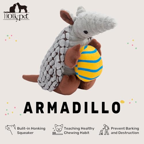 Armadillo Squeaky Puppy Dog Toys for Small Medium Dogs (8 IN / Gray with Yellow Easter Egg)