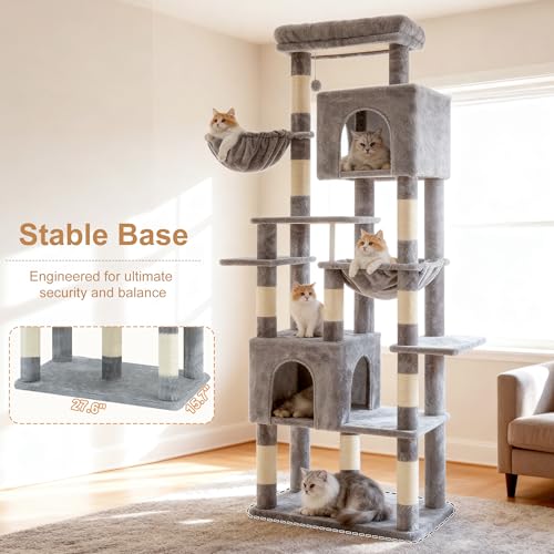 Cat Tree, 76-Inch Tall Heavy Duty Cat Tower for Big Cats HCT039W (Light Gray / 76.8 inch)