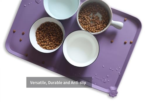 L Silicone Pet Food Mats Tray with Higher Lips (22" x 14" / Amethyst)