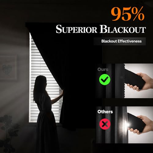 Magic Tape Stick on Curtains Blackout Curtains for Bedroom no Drillng Self Adhesive Curtain no Rod Small Window (Black / 59"W x 79"L (Pack of 2))