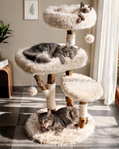 Solid Wood Cat Tree (Yellowish Brown)