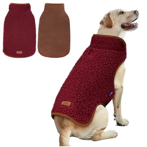 Sherpa Dog Coat Reversible Dog Jackets for Large Dogs (XXX-Large (68-85lbs) / Burgundy)