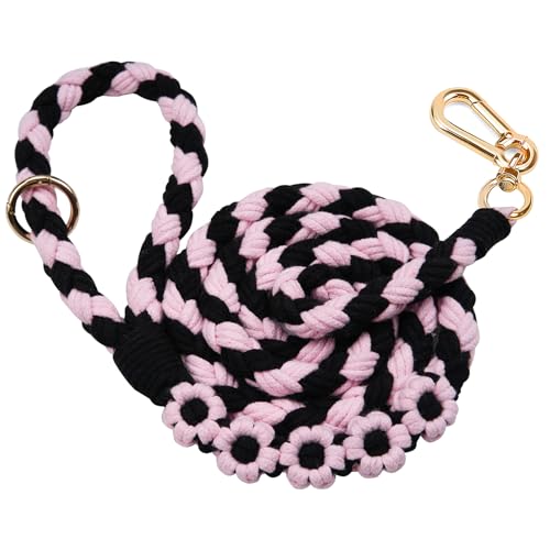 5FT Braided Cotton Rope Leash for Small (Midnight Rose)