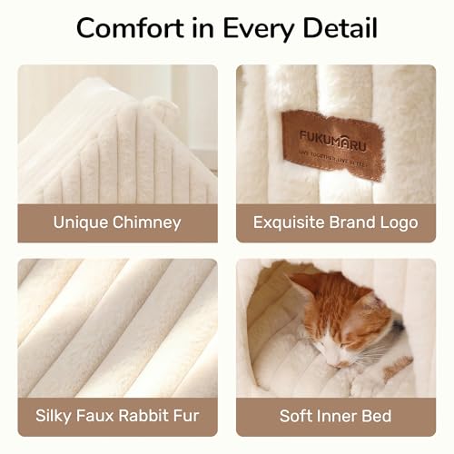 Cat Bed Cave Enclosed Washable Covered Dog Bed with Support Frame (Cream / 17 Inch (Cats up to 15 lbs, Dogs up to 10 lbs))