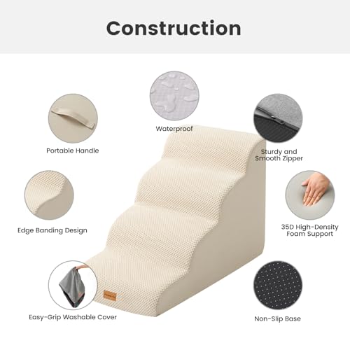 Dog Stairs for Small Dogs 19.7" H (Beige / Curved 15.7"x28"x19.7")