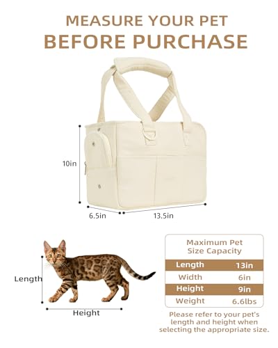 Dog Purse Carrier for Small Dogs Rabbit cat with Large Pockets (Beige / 13.6"L x 6.5"W x 10.0"H)