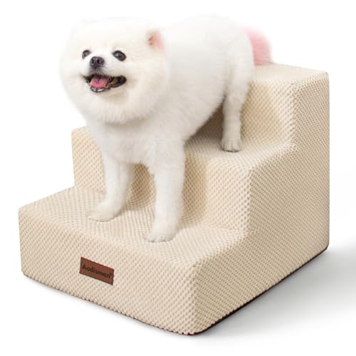 Dog Stairs for Small Dogs & Cats (Beige / 3-Step 13.6" H)