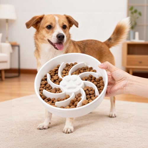 Ceramic Slow Feeder Dog Bowl (White)