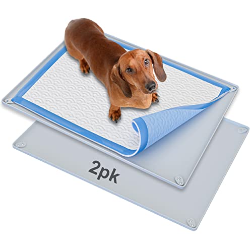 Dog Pee Pad Holder Tray Fits for 30” x 23” Pee Pads (30 x 23 Inches - 2 Pack / Light Grey)