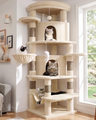 66inch Corner Cat Tree Tower for Indoor Large Cats (66inch / Beige)