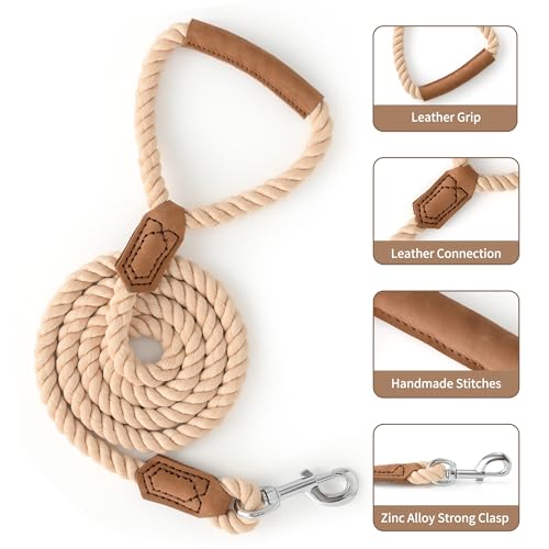 Dog Leash Braided Cotton Rope w (Light Tan / 72 Inch-1/2")