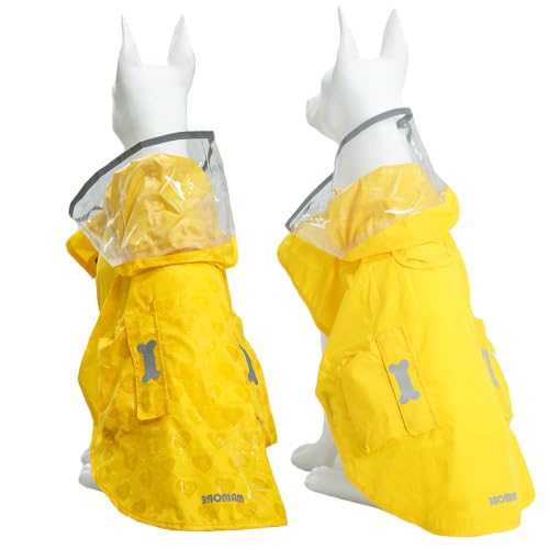 Dog Raincoat Waterproof Rain Poncho with Hoodie (Large: 22-37lbs / Yellow(Water-reactive Hydrochromic))