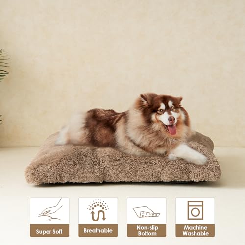 Fluffy Dog Crate Bed (Camel / 47 x 35)
