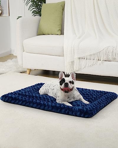 Washable Dog Bed Mat Medium Size Fluffy Pet Crate Pad 36x23 (Blue / 36.00" x 23.00" x 1.50")