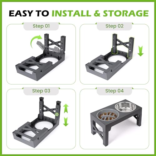 Elevated Dog Bowls with 5 Adjustable Heights Stand (Grey)
