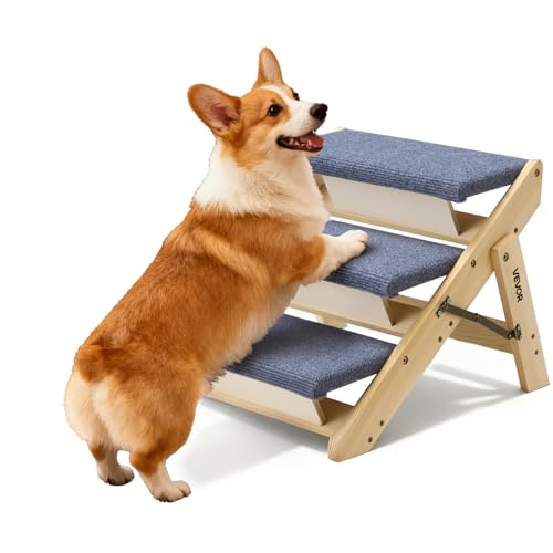 Wood Pet Stairs (Wood Color+Blue / 3-Step Foldable)
