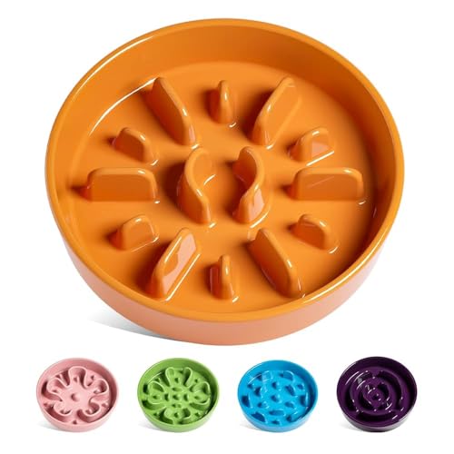 Slow Feeder Dog Bowls Ceramic (Sun Orange / L-3 Cups)