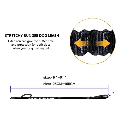 5 6FT Military Bungee Dog Leash Adjustable Elastic (Black)
