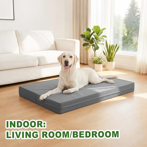Outdoor Waterproof Dog Bed Large Washable XL Crate Pad 42" Leather Wipeable (Grey / X-Large(41x27x3.5))