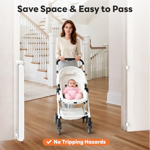 2 Pack) Retractable Baby Gates for Doorways, 55" Wide Mesh Dog Gate (White / 33'' Tall X 55'' Wide (2 Pack))