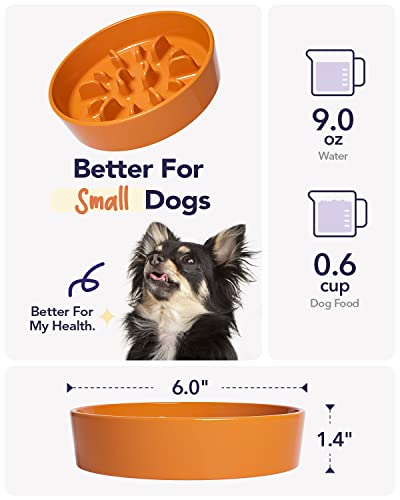 Ceramic Slow Feeder Dog Bowls Small Breed (Sun Orange / S-0.6 Cups)