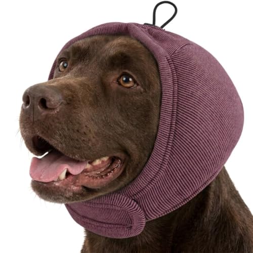 Dog Ear Muffs Noise Protection Thick Padded Dog Calming Hoodie (Purple / Large)