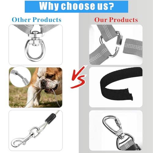 Dog Seat Belt for Car Stainless Steel 3 in 1 Dog Seatbelt 2 Pcs Grey (Gray+Gray)