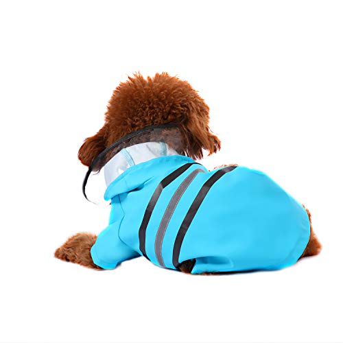 Reflective Dog Raincoat Dog Rain Jacket with Hood Lightweight Waterproof Rain Coat for Puppies (X-Small / Blue)