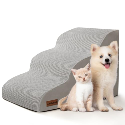 Dog Stairs for Small Dogs and Cats (Light Grey / Standard 3-Step 15.7"H)