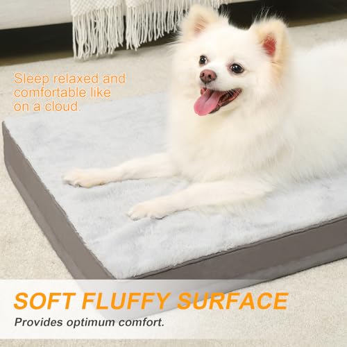 Orthopedic Dog Bed for Small Dogs with Waterproof Lining (Light Grey / 23.0"L x 17.0"W x 3.0"Th)