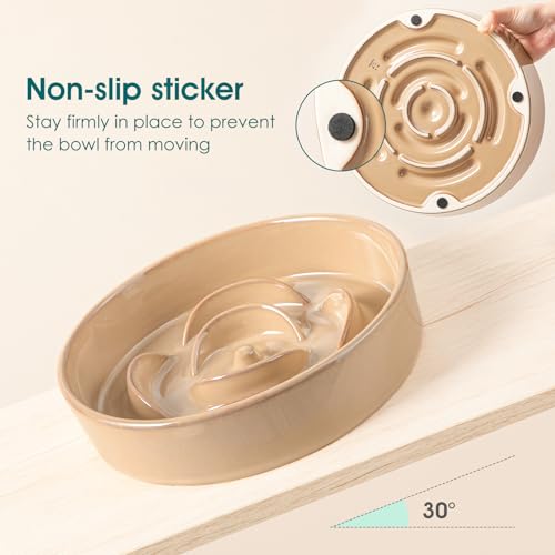 Ceramic Slow Feeder Dog Bowls (L - 3 Cups / Khaki)