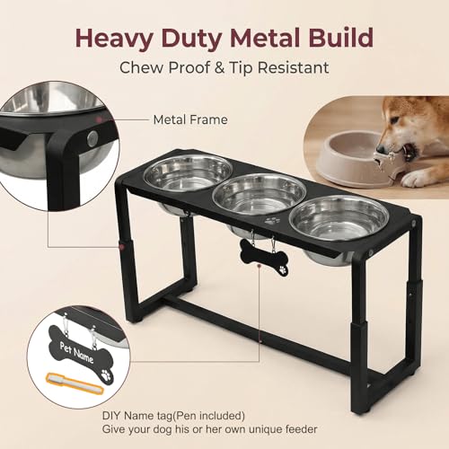 Metal Elevated Dog Bowls (8.8-14" | M/L Dogs | 3×58oz Bowls)