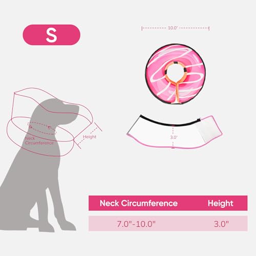 Raised Inflatable Dog Cone After Surgery (DonutPink / S(Neck 7"-10"))