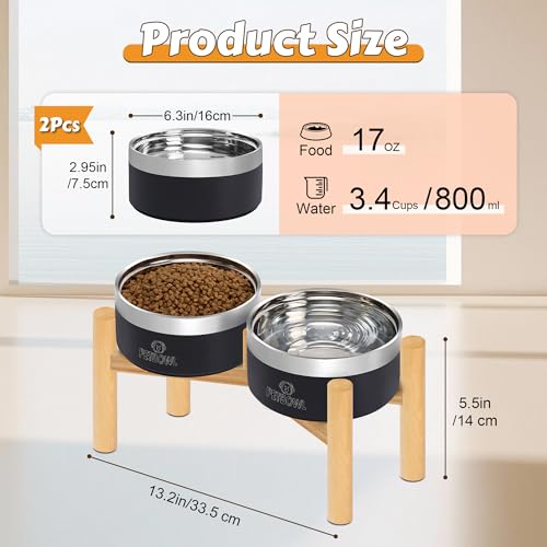 27oz Elevated Stainless Steel Dog Bowls Non (Black)