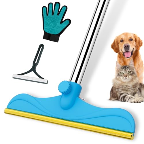 3 in 1 Carpet Rake for Pet Hair Removal (60inch / Deepblue)