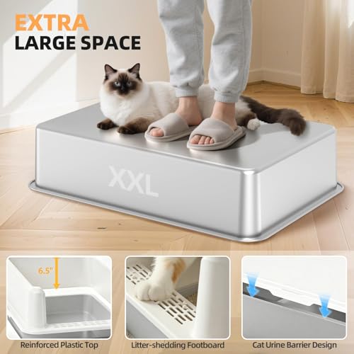 XXL Stainless Steel Cat Litter Box (24 - White (Pack of 1))