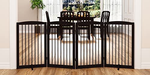 Freestanding Pet Gate for Dogs (32" Height-4 Panel / Dark Brown)
