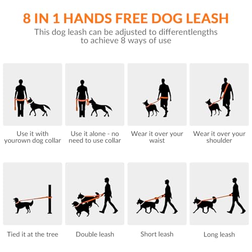 8.2ft Hands Free Dog Leash (Orange)