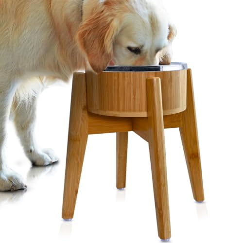 Dog Bowls Elevated for Large Dogs (Height: 15" Bowl: 9.5" / Bamboo-N15)