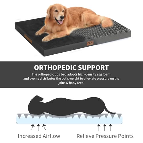 Large Waterproof Orthopedic Dog Bed with Egg Crate Foam (Pure Black / 41.0"L x 27.0"W x 3.5"Th)