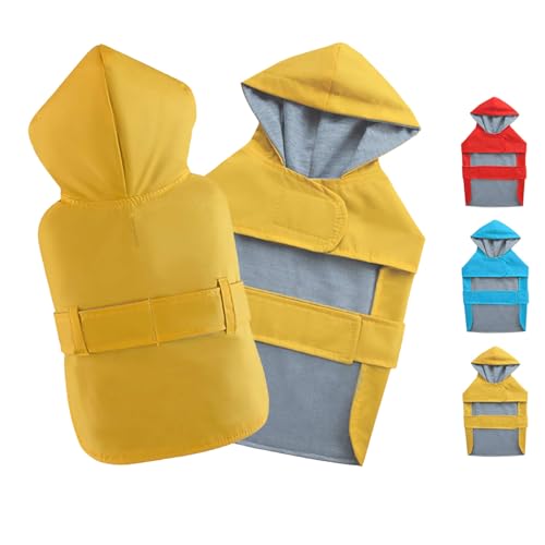 Dog Raincoat Small Dog Rain Jacket Hooded Poncho Waterproof Pet Rain Suit Double (Yellow / S:Back Length 6.5-8.5")