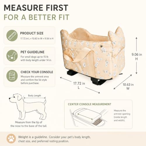 Center Console Dog Car Seat Safe Travel for Small Dogs Under 15 lbs (Apricot)