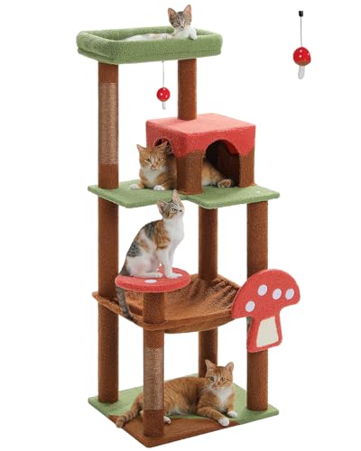 56.3" Mushroom Cat Tree with Metal Hammock (Brown / 56.3in)