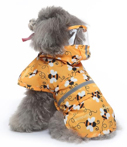 Dog Raincoat Hooded Reflective Waterproof Slicker Poncho (Bee / XS(1-2 pound))